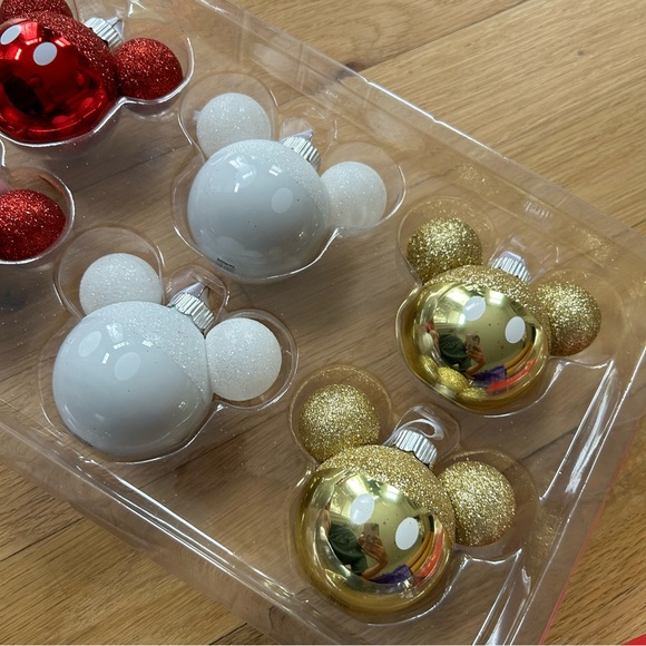 Hallmark 2024 Disney MICKEY MOUSE Set Of 6 Glass Ornaments Ears Red White Gold - Picture 5 of 6